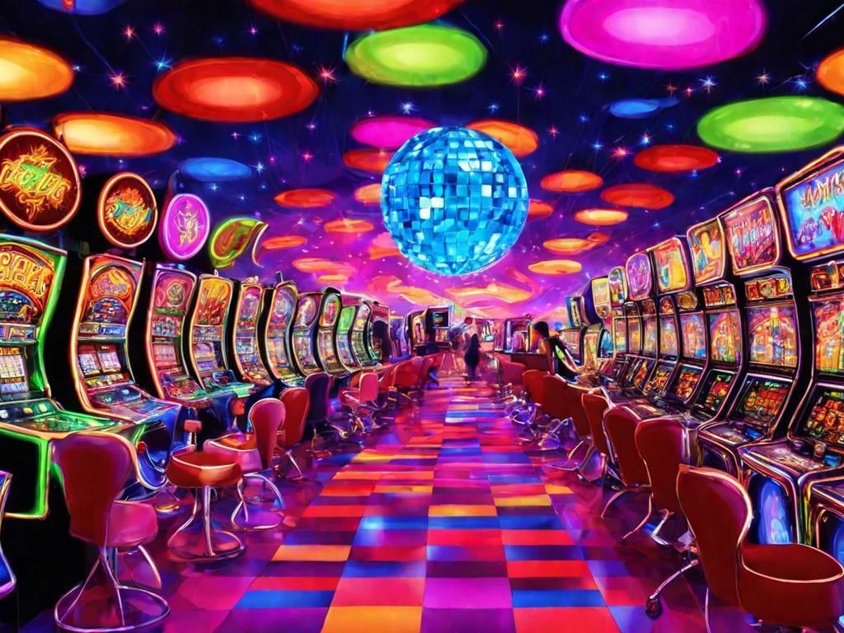 Tampilan permainan slot dengan gulungan dan simbol berwarna